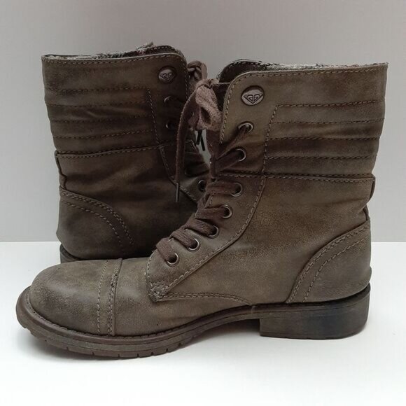 ROXY Riley Lace-Up Fold Over Combat Ankle Flat Casual Boots Grey Green Sz 7.5 - Picture 12 of 16